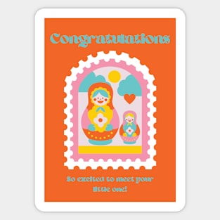 Aesthetic Russian Stacking Nesting Dolls Matryoshka Congratulations Baby On the Way in Red Sticker